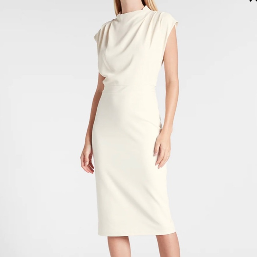 Ivory draped sheath dress